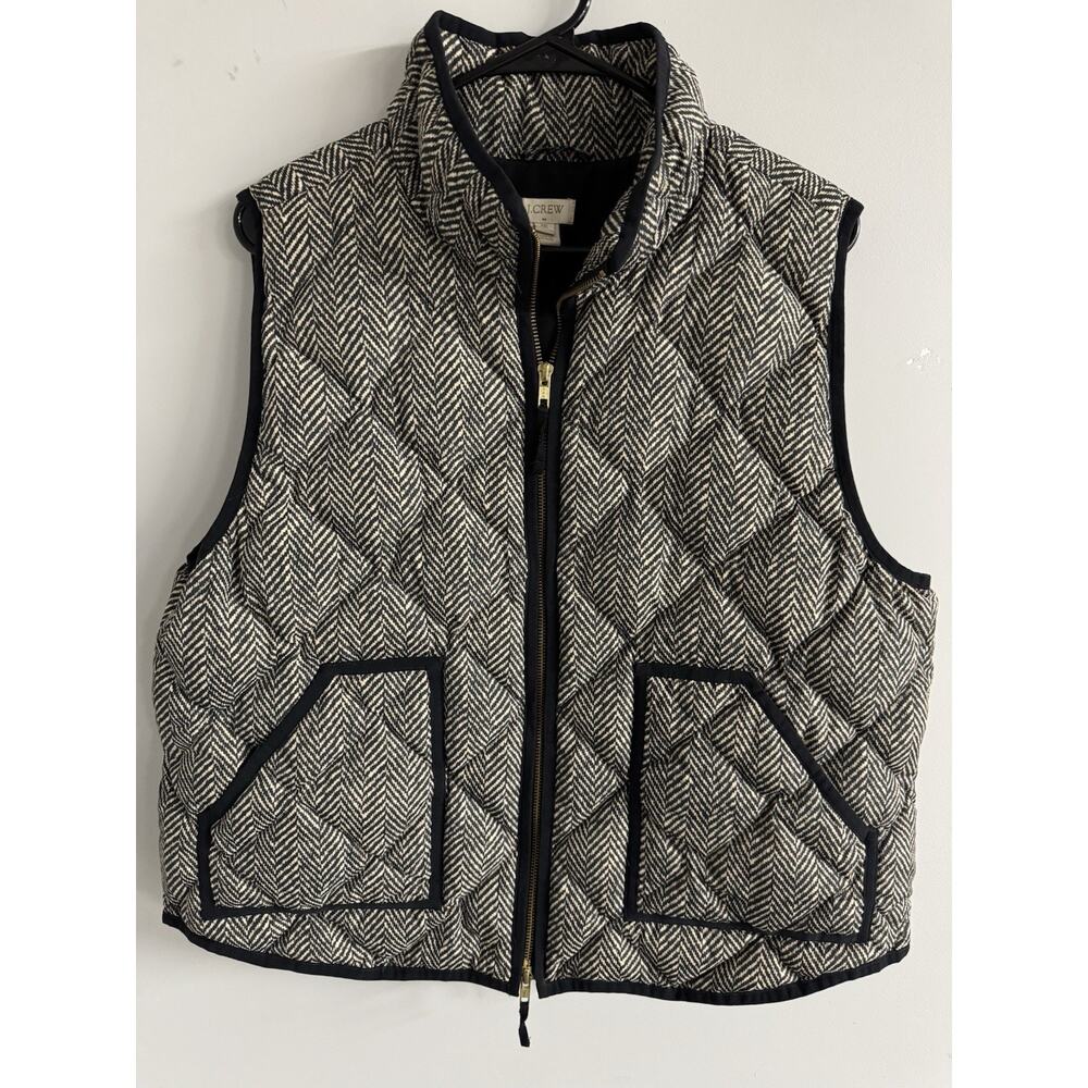 J Crew Black White Down Vest Women’s XXL Full Zip Pockets